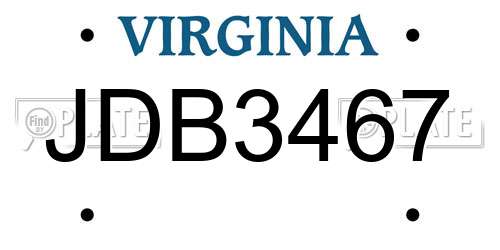 JDB3467 Virginia License Plate