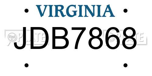 JDB7868 Virginia License Plate