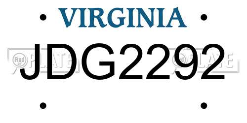 JDG2292 Virginia License Plate