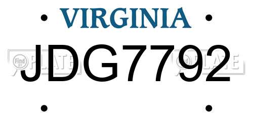 JDG7792 Virginia License Plate