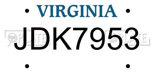 JDK7953 Virginia License Plate