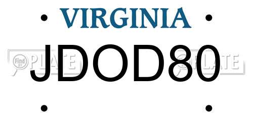 JDOD80 Virginia License Plate