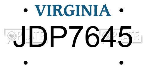 JDP7645 Virginia License Plate