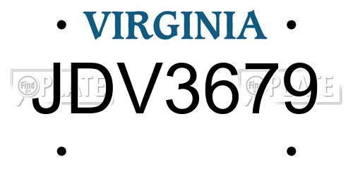 JDV3679 Virginia License Plate