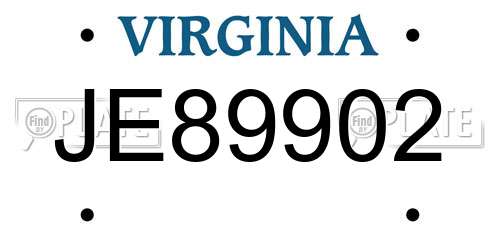 JE89902 Virginia License Plate