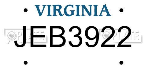 JEB3922 Virginia License Plate