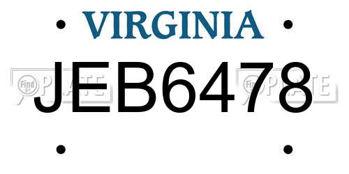 JEB6478 Virginia License Plate