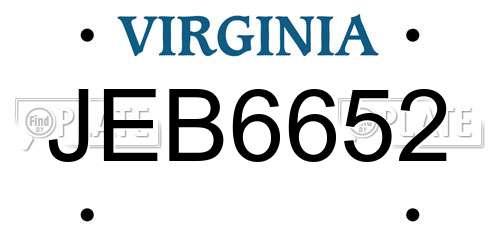 JEB6652 Virginia License Plate