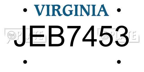 JEB7453 Virginia License Plate