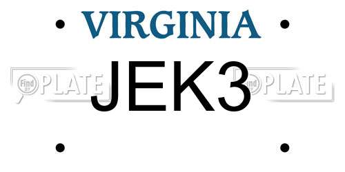 JEK3 Virginia License Plate