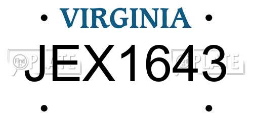 JEX1643 Virginia License Plate