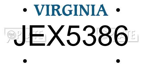 JEX5386 Virginia License Plate