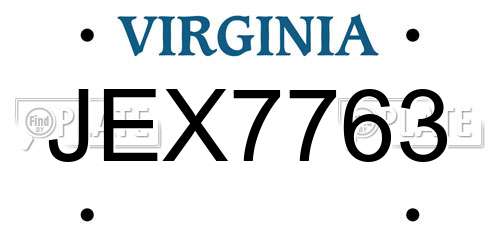 JEX7763 Virginia License Plate