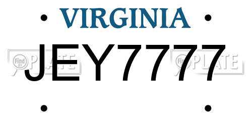 JEY7777 Virginia License Plate
