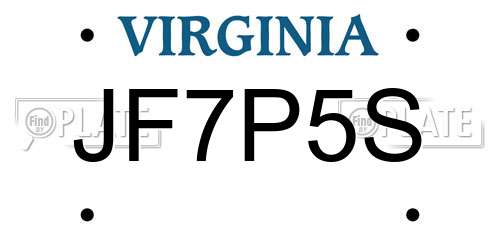 JF7P5S Virginia License Plate