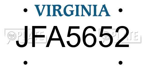 JFA5652 Virginia License Plate