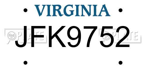 JFK9752 Virginia License Plate