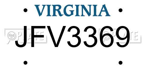 JFV3369 Virginia License Plate