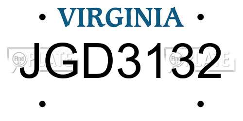 JGD3132 Virginia License Plate