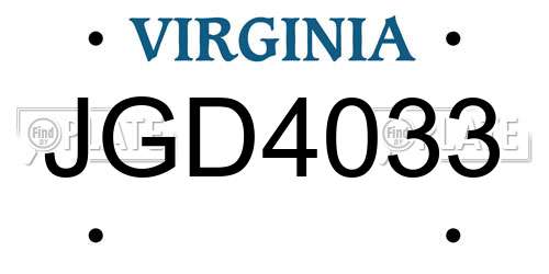 JGD4033 Virginia License Plate