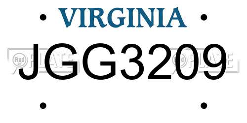 JGG3209 Virginia License Plate