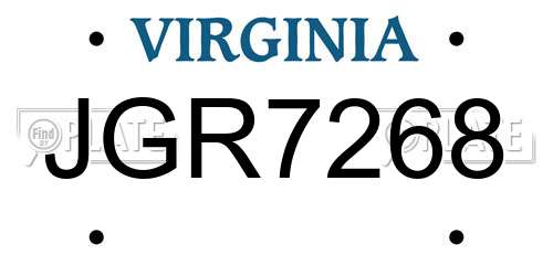 JGR7268 Virginia License Plate