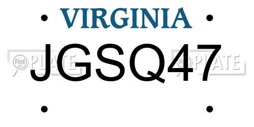 JGSQ47 Virginia License Plate