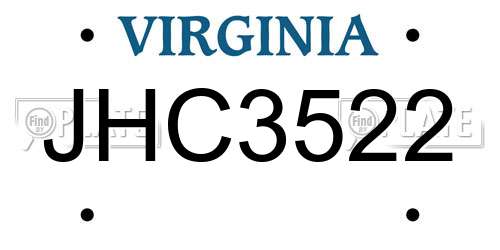 JHC3522 Virginia License Plate