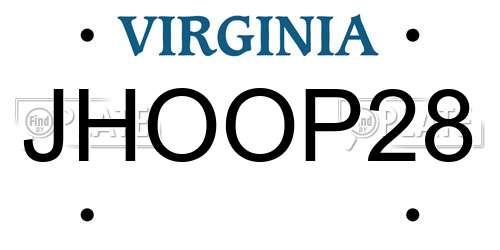 JHOOP28 Virginia License Plate