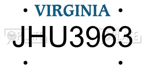 JHU3963 Virginia License Plate