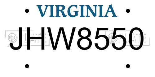 JHW8550 Virginia License Plate