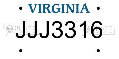 JJJ3316 Virginia License Plate