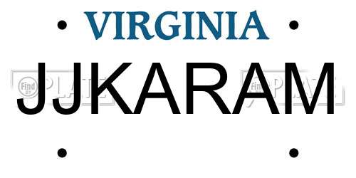 JJKARAM Virginia License Plate