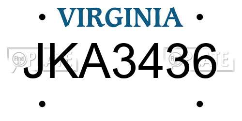 JKA3436 Virginia License Plate