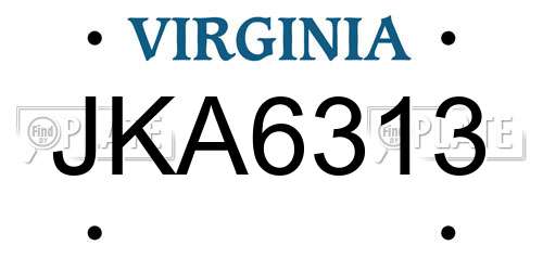 JKA6313 Virginia License Plate