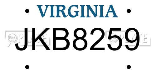 JKB8259 Virginia License Plate
