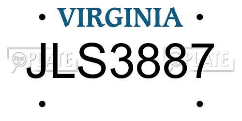 JLS3887 Virginia License Plate
