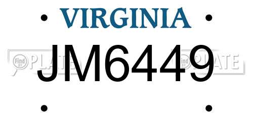 JM6449 Virginia License Plate
