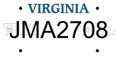 JMA2708 Virginia License Plate