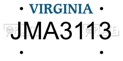 JMA3113 Virginia License Plate