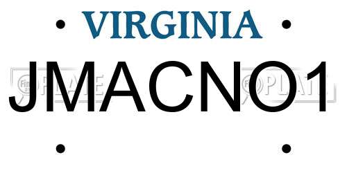 JMACNO1 Virginia License Plate