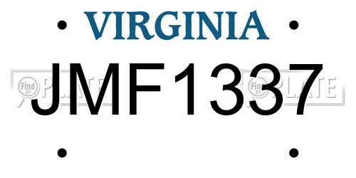 JMF1337 Virginia License Plate