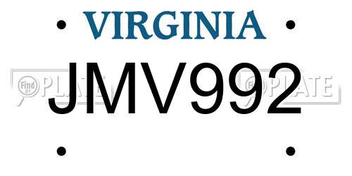 JMV992 Virginia License Plate