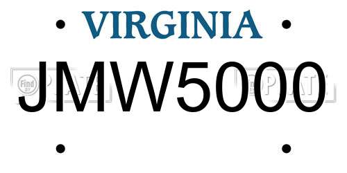 JMW5000 Virginia License Plate