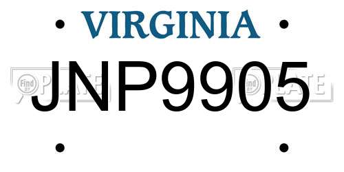 JNP9905 Virginia License Plate