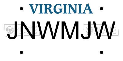 JNWMJW Virginia License Plate