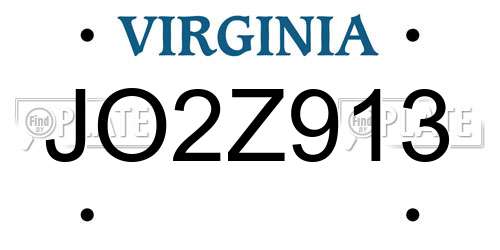 JO2Z913 Virginia License Plate