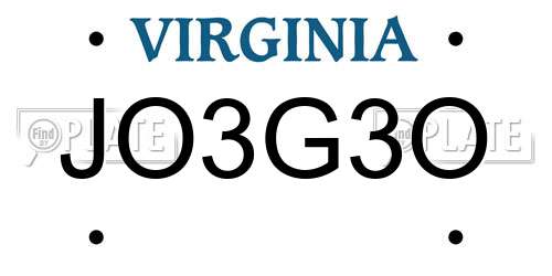 JO3G3O Virginia License Plate