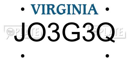 JO3G3Q Virginia License Plate