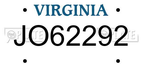 JO62292 Virginia License Plate